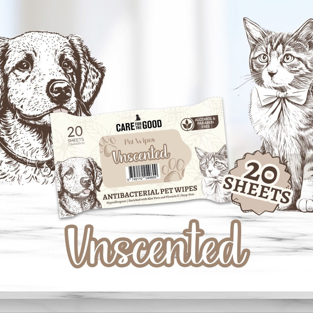 Care For The Good Antibacterial Pet Wipes 20pc Compact Travel Size - Suitable for Cats, Dogs & Small Animal