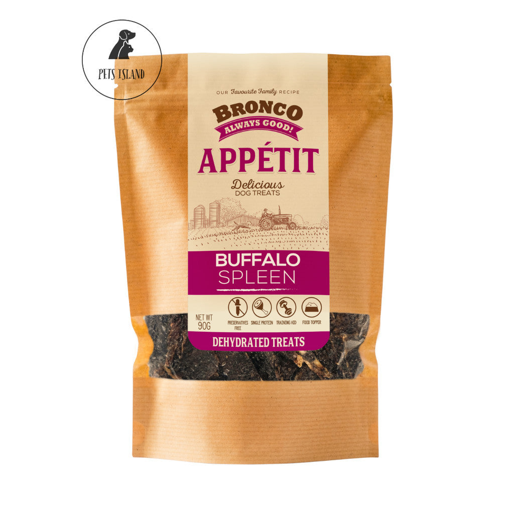BUY 1 FREE 1: Bronco Appetit Dehydrated Dog Treat 90g - Beef Liver, Chicken Breast, Duck Gizzard, Buffalo Spleen & Heart