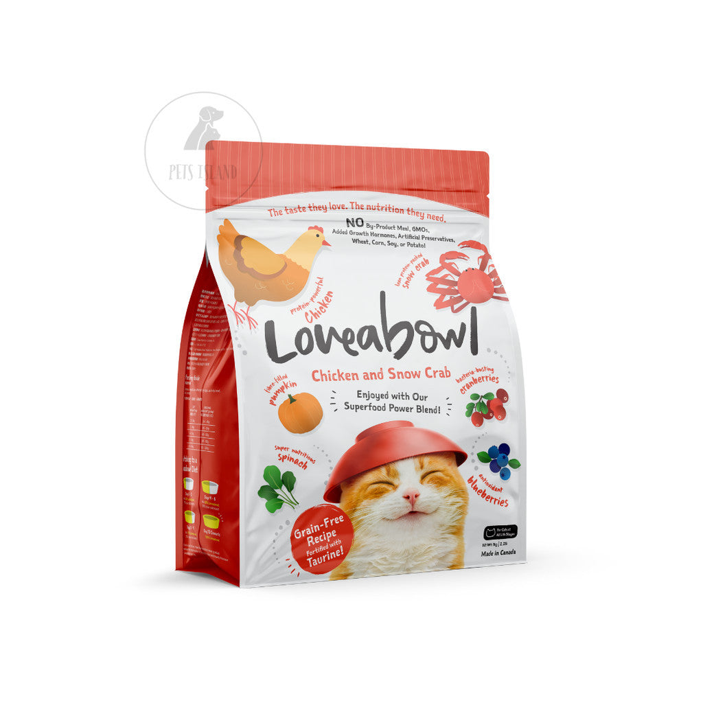 Loveabowl Grain Free Dry Cat Food - Complete Diet, Kibbles, Chicken Snow Crab Herring Salmon Lobster