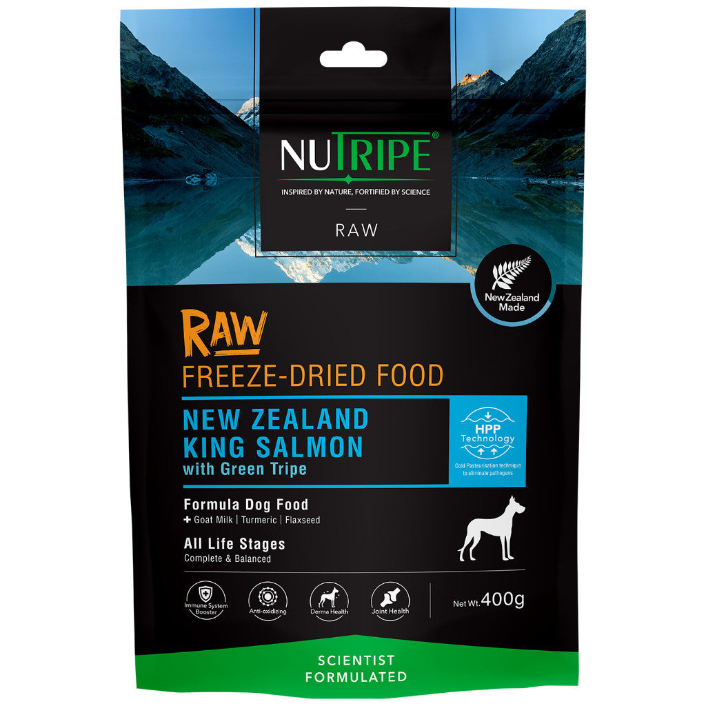 BUY 1 FREE 1: Nutripe Raw Freeze Dried with Green Tripe Dog Food 400g - Salmon, Beef, Lamb