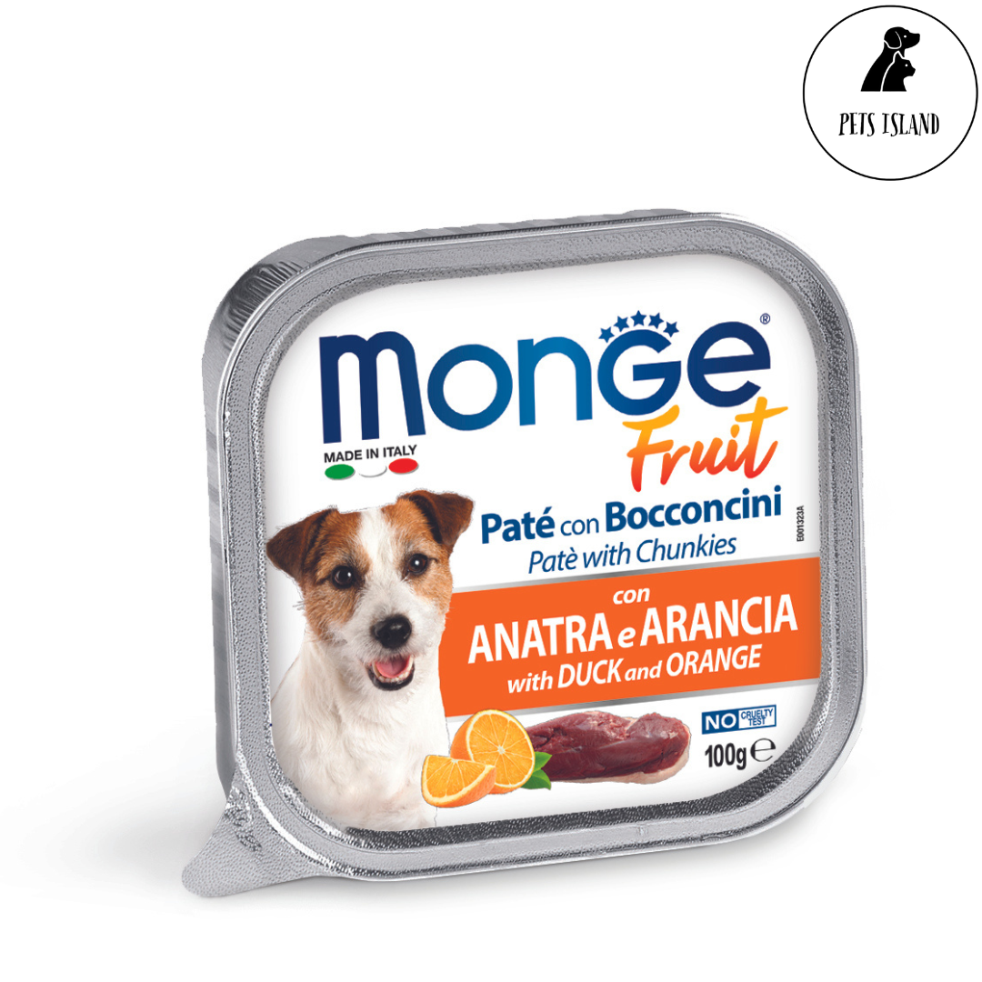 Monge Fruit Duck & Orange Pate with Chunkies Tray Dog Food 100g