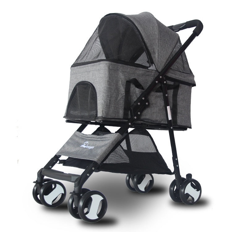 Pet Stroller Foldable Washable Dog Cat Carrier 4 Wheels Lightweight Trolley