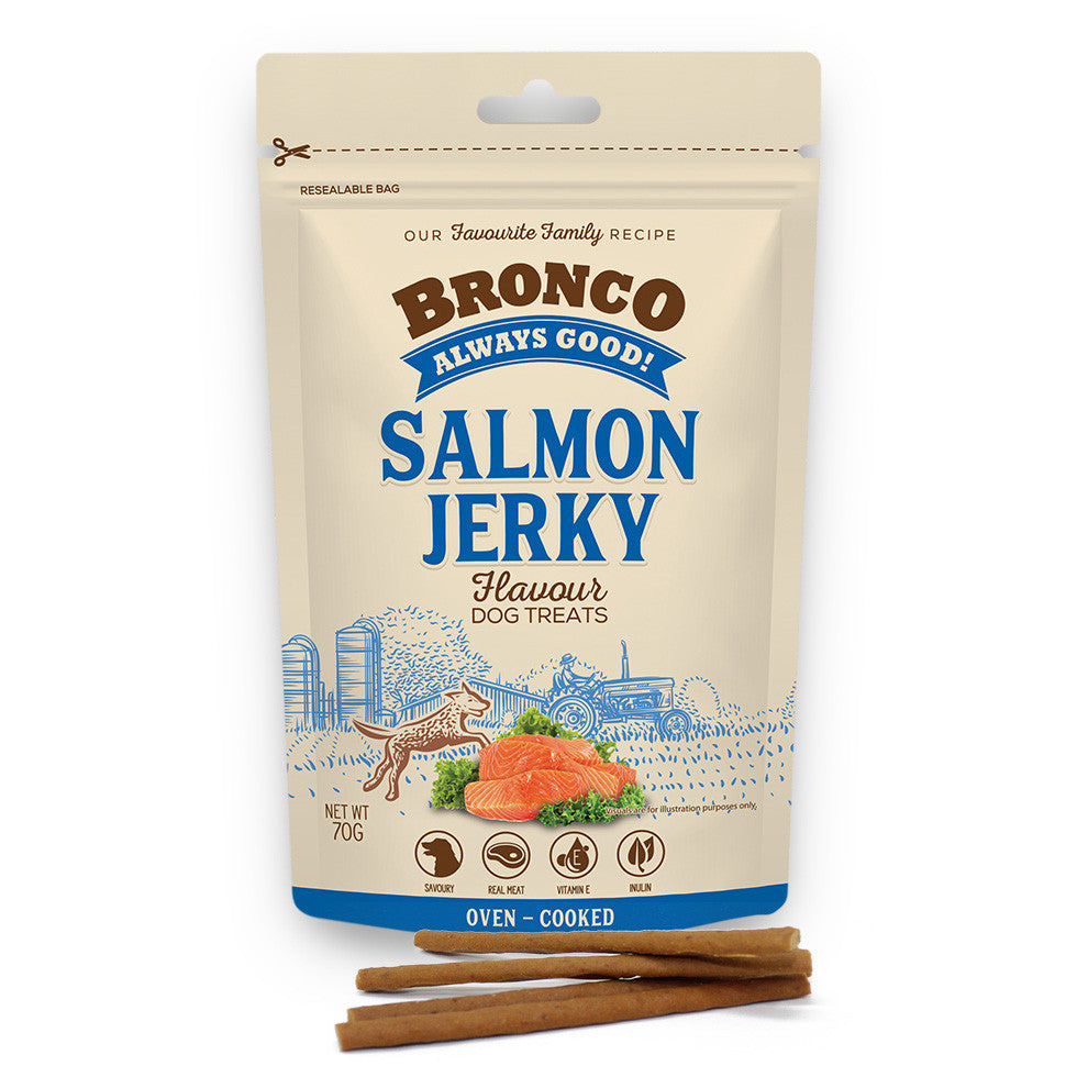 4 FOR $11: Bronco Jerky Dog Treats 70g - Beef, Blueberry, Melon, Salmon, Banana, Milk