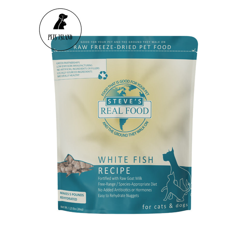 3 FOR $233.70: SteveÕs Real Food Freeze Dried Raw Food for Cats & Dogs 20oz - White Fish, Lamu