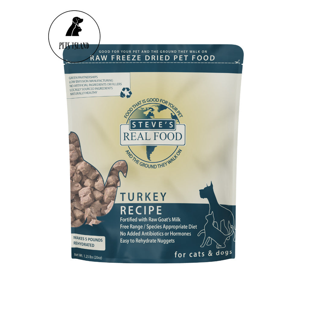 3 FOR $205: SteveÕs Real Food Freeze Dried Raw Food for Cats & Dogs 20oz - Turkey, Chicken, Turducken