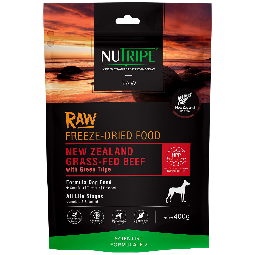 BUY 1 FREE 1: Nutripe Raw Freeze Dried with Green Tripe Dog Food 400g - Salmon, Beef, Lamb