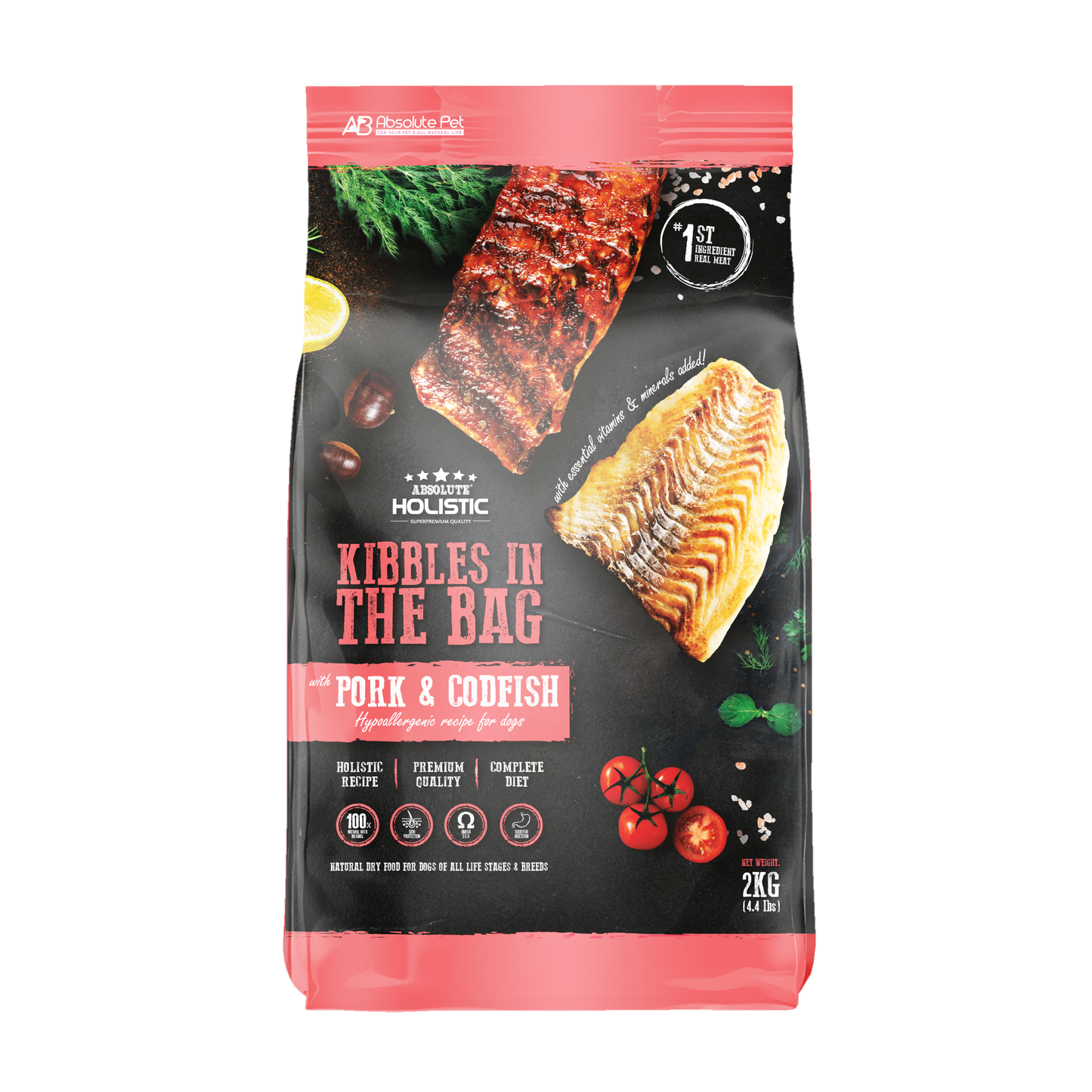 Absolute Holistic Kibbles In The Bag Pork & Codfish Dry Dog Food 2KG