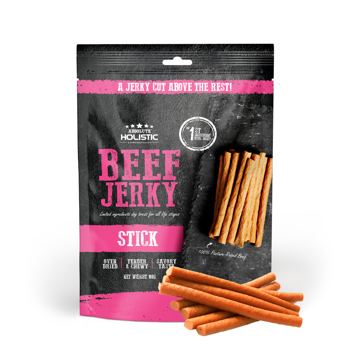 Absolute Holistic Beef Jerky Stick Dog Treats 100g