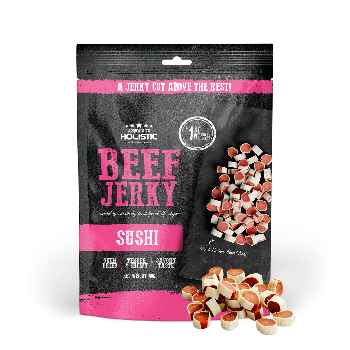 Absolute Holistic Beef Jerky Sushi Dog Treats 100g
