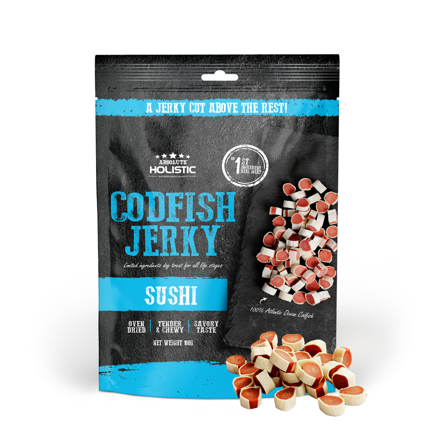 Absolute Holistic Cod Fish Sushi Dumbbell Dog Treats 100g