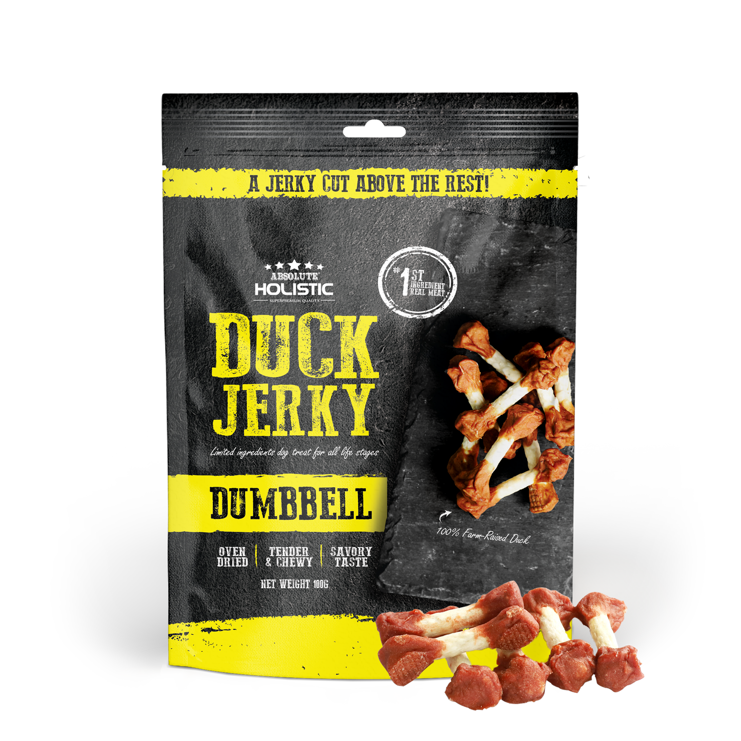 Absolute Holistic Duck Jerky Dumbbell Dog Treats 100g