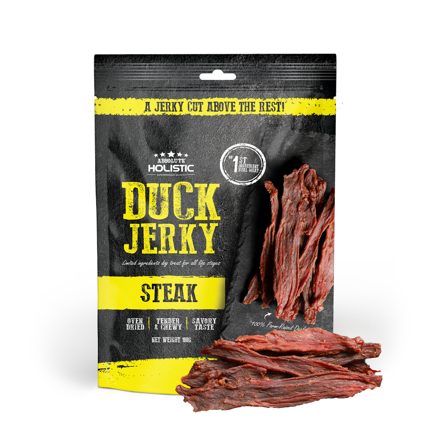Absolute Holistic Duck Jerky Steak Dog Treats 100g
