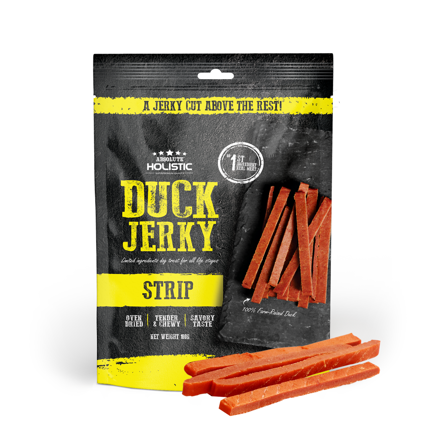 Absolute Holistic Duck Jerky Strip Dog Treats 100g