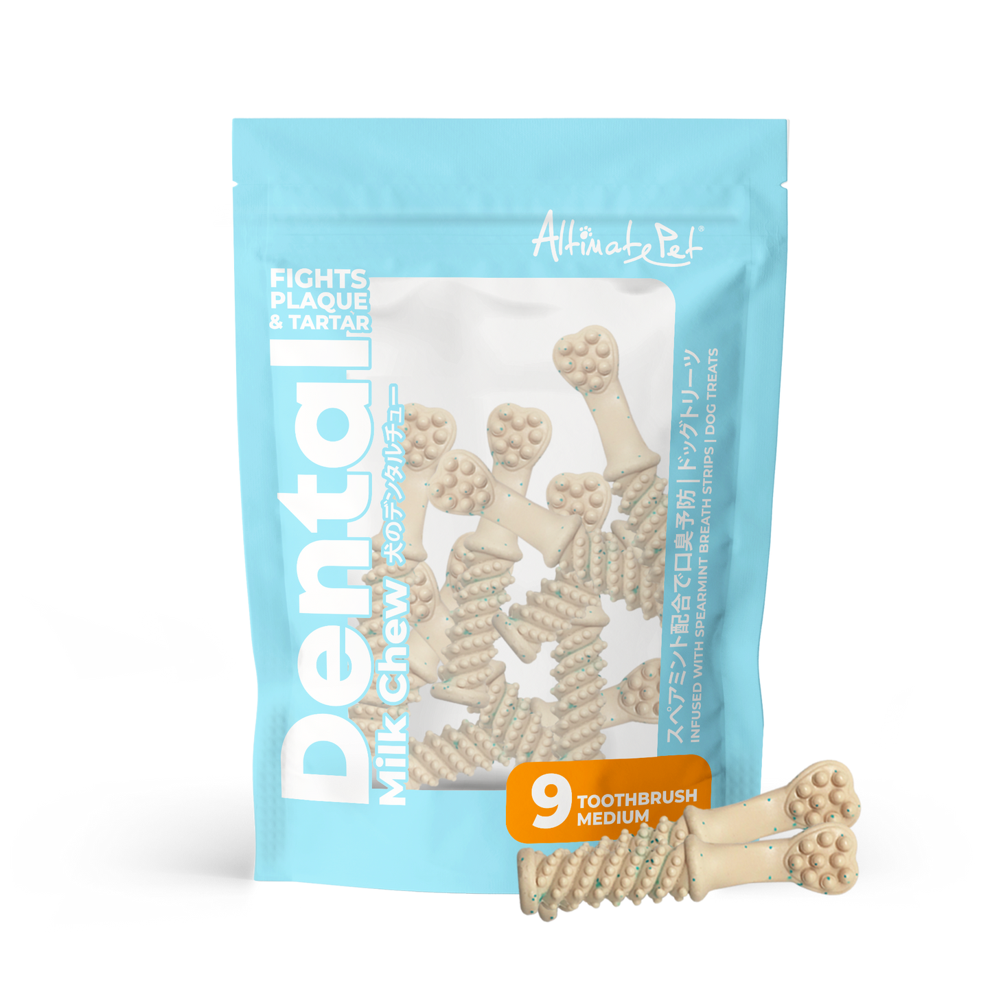 Altimate Pet Milk with Spearmint Toothbrush Medium Dental Chew for Dogs 9pcs