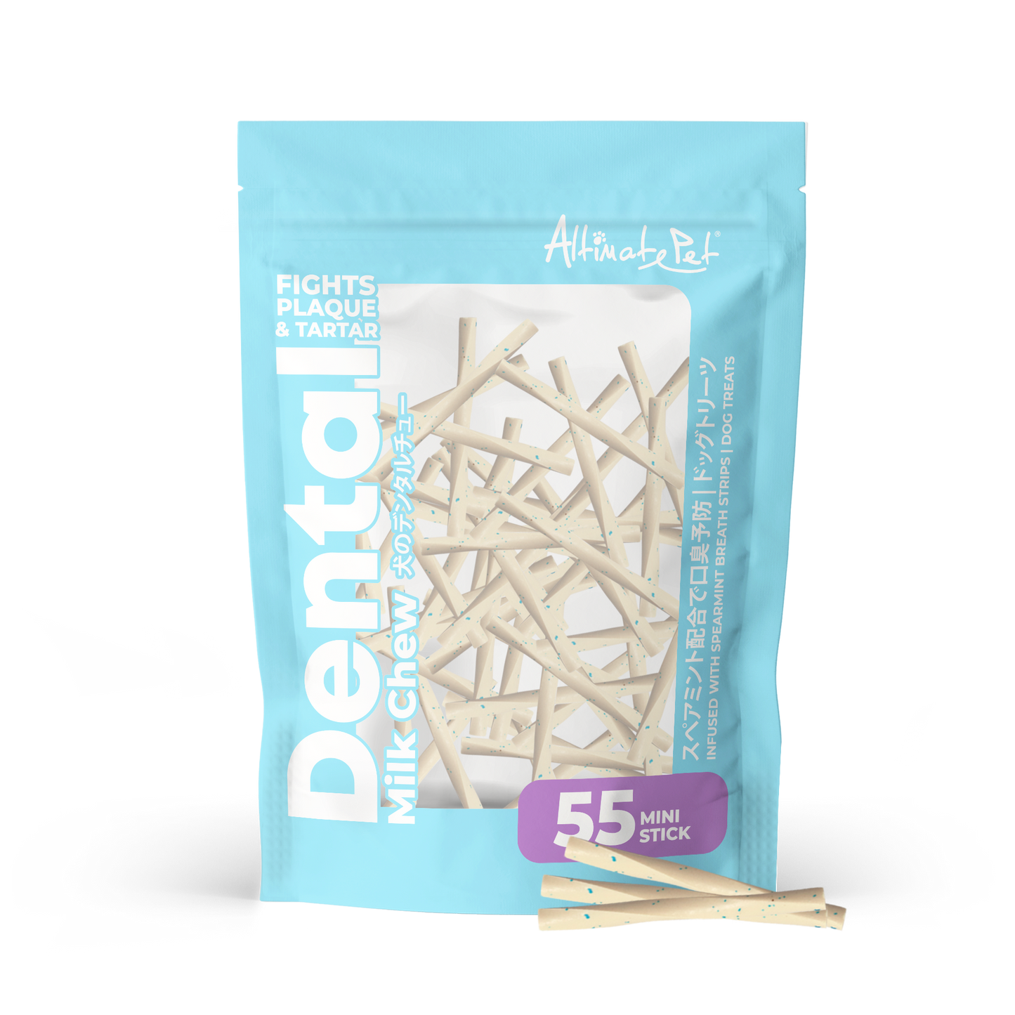 Altimate Pet Milk with Spearmint Mini Stick Dental Chew for Dogs 55pcs