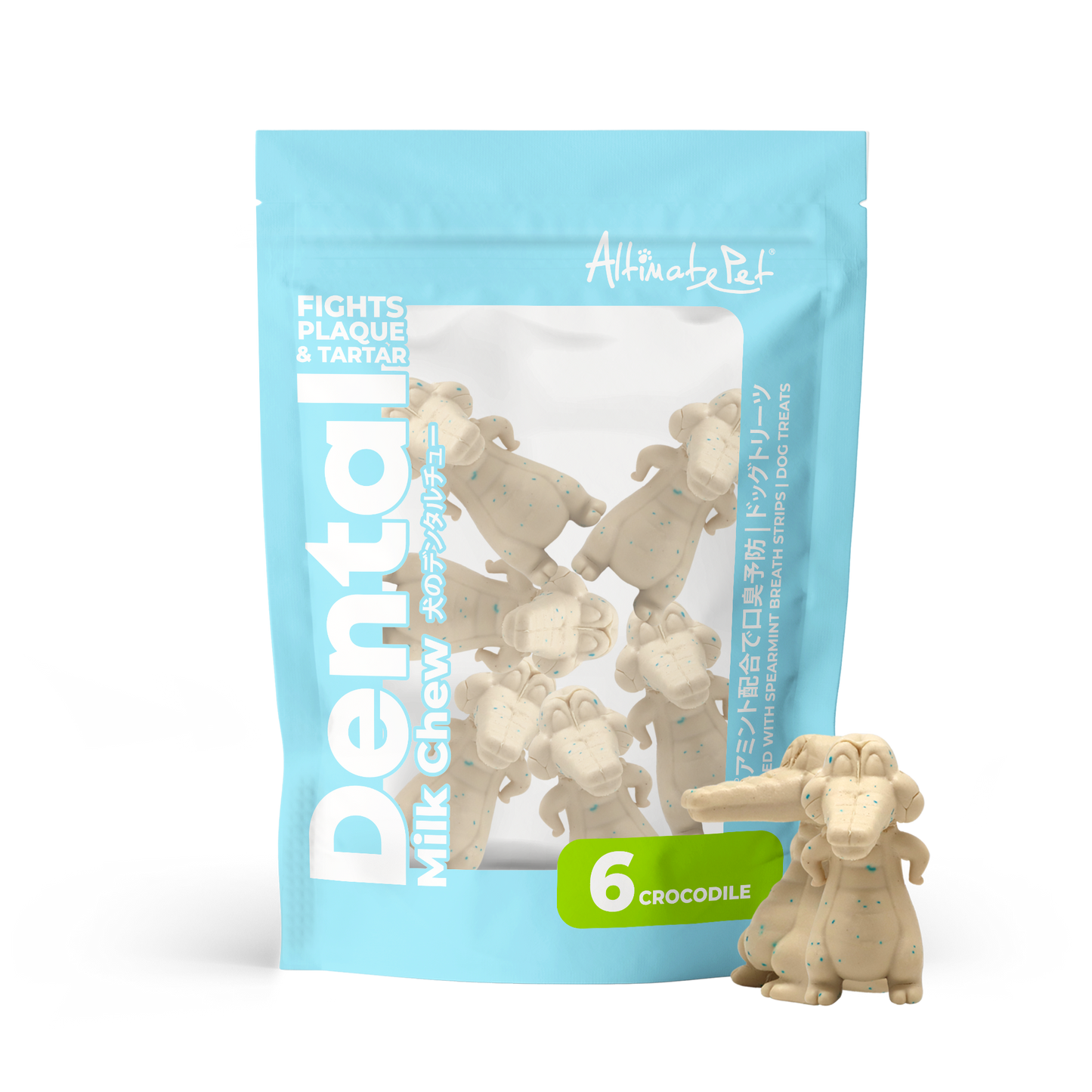 Altimate Pet Milk with Spearmint Crocodile Dental Chew for Dogs 6pcs