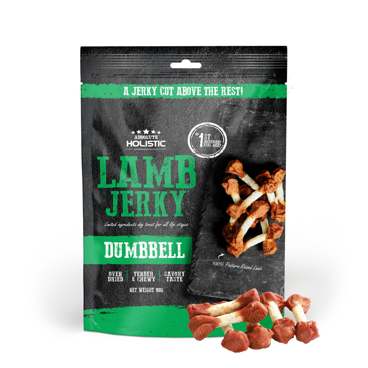 Absolute Holistic Lamb Jerky Dumbbell Dog Treats 100g