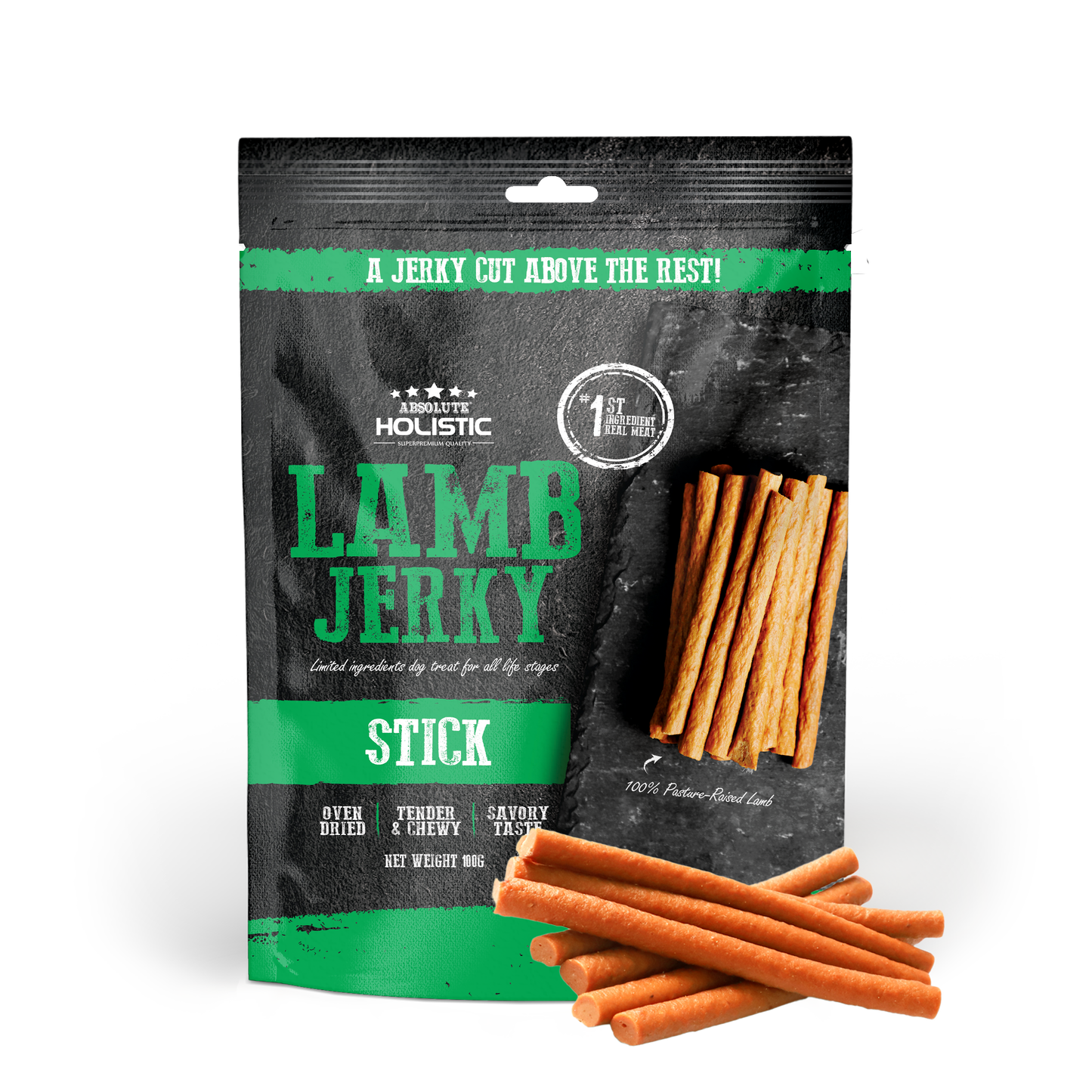 Absolute Holistic Lamb Jerky Sticky Dog Treats 100g