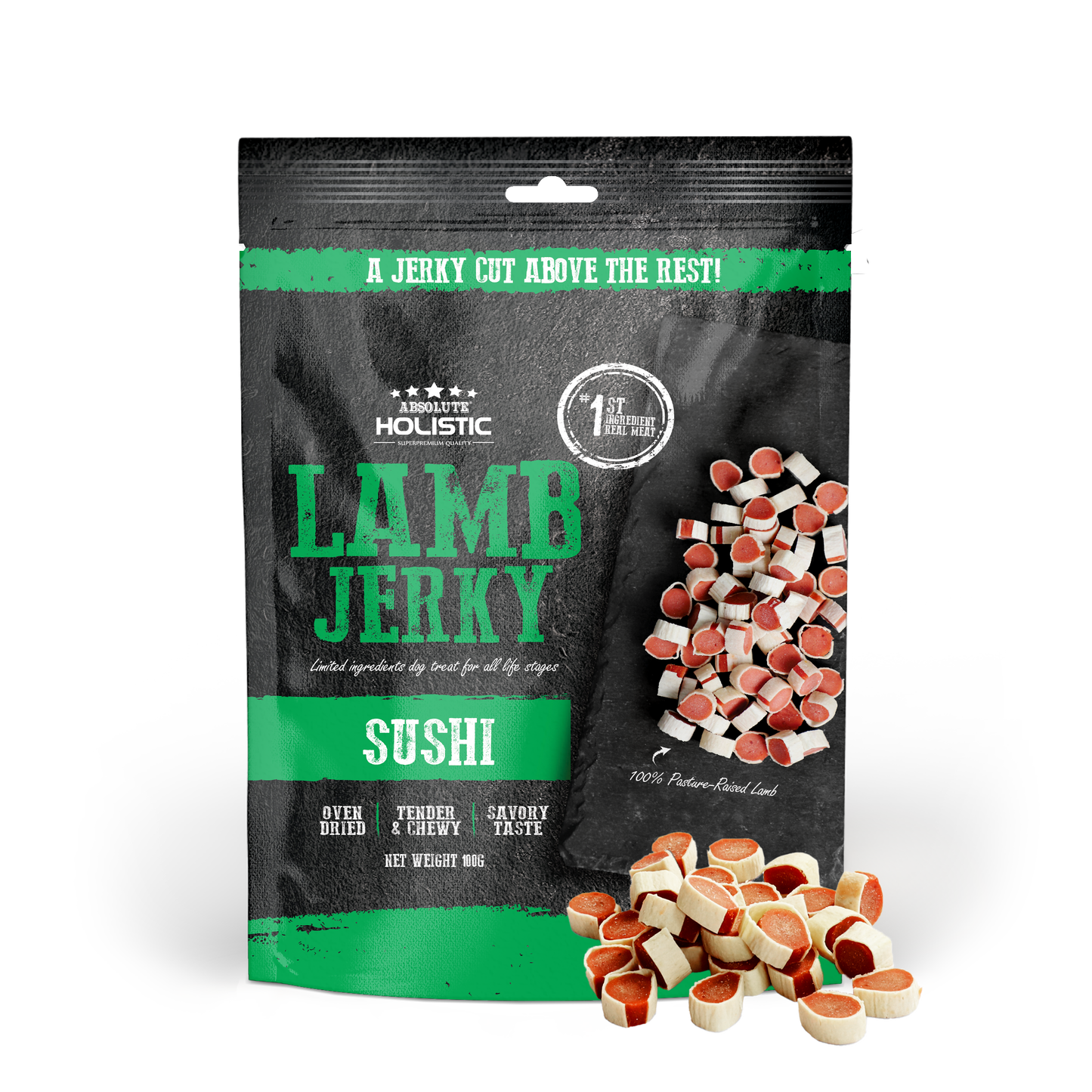 Absolute Holistic Lamb Jerky Sushi Dog Treats 100g