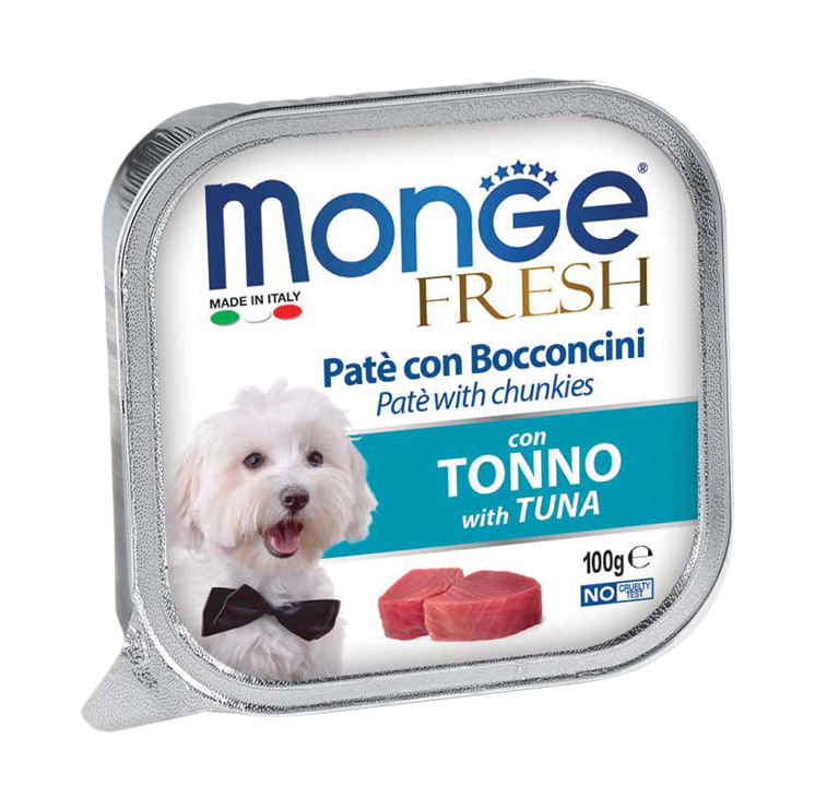 Monge Fresh Tuna Pate with Chunkies Tray Dog Food 100g