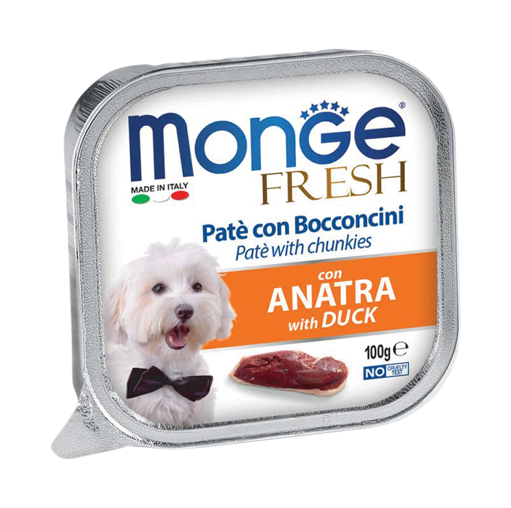 Monge Fresh Duck Pate with Chunkies Tray Dog Food 100g