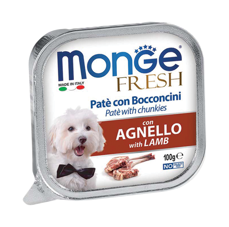 Monge Fresh Lamb Pate with Chunkies Tray Dog Food 100g