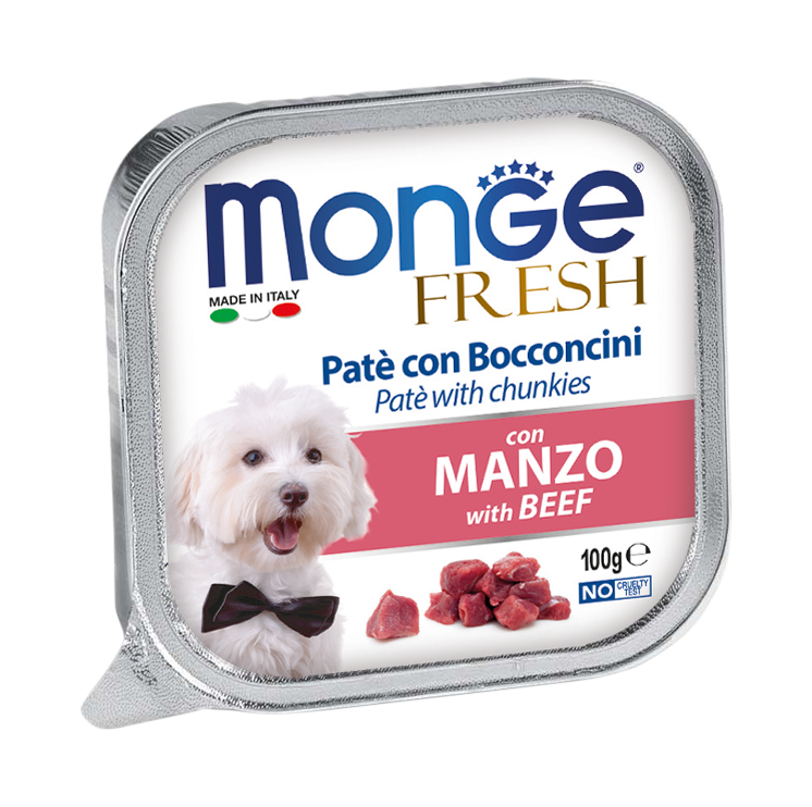 Monge Fresh Beef Pate With Chunkies Tray Dog Food 100g