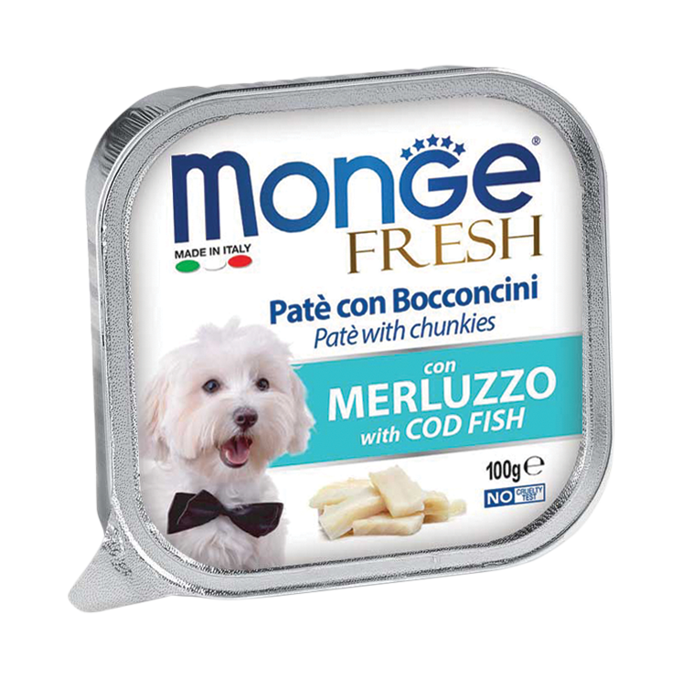 Monge Fresh Cod Fish Pate with Chunkies Tray Dog Food 100g