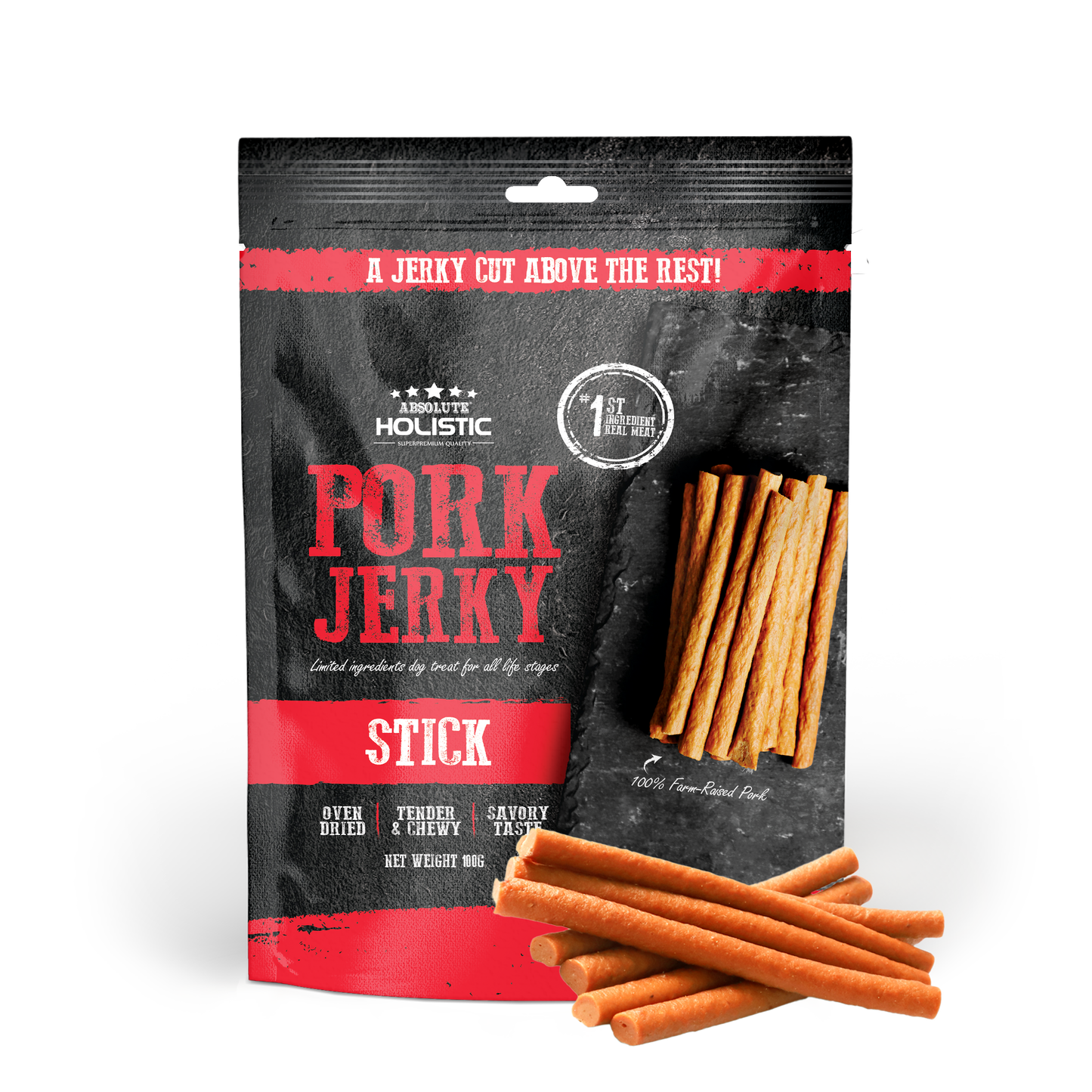 Absolute Holistic Pork Jerky Stick Dog Treats 100g
