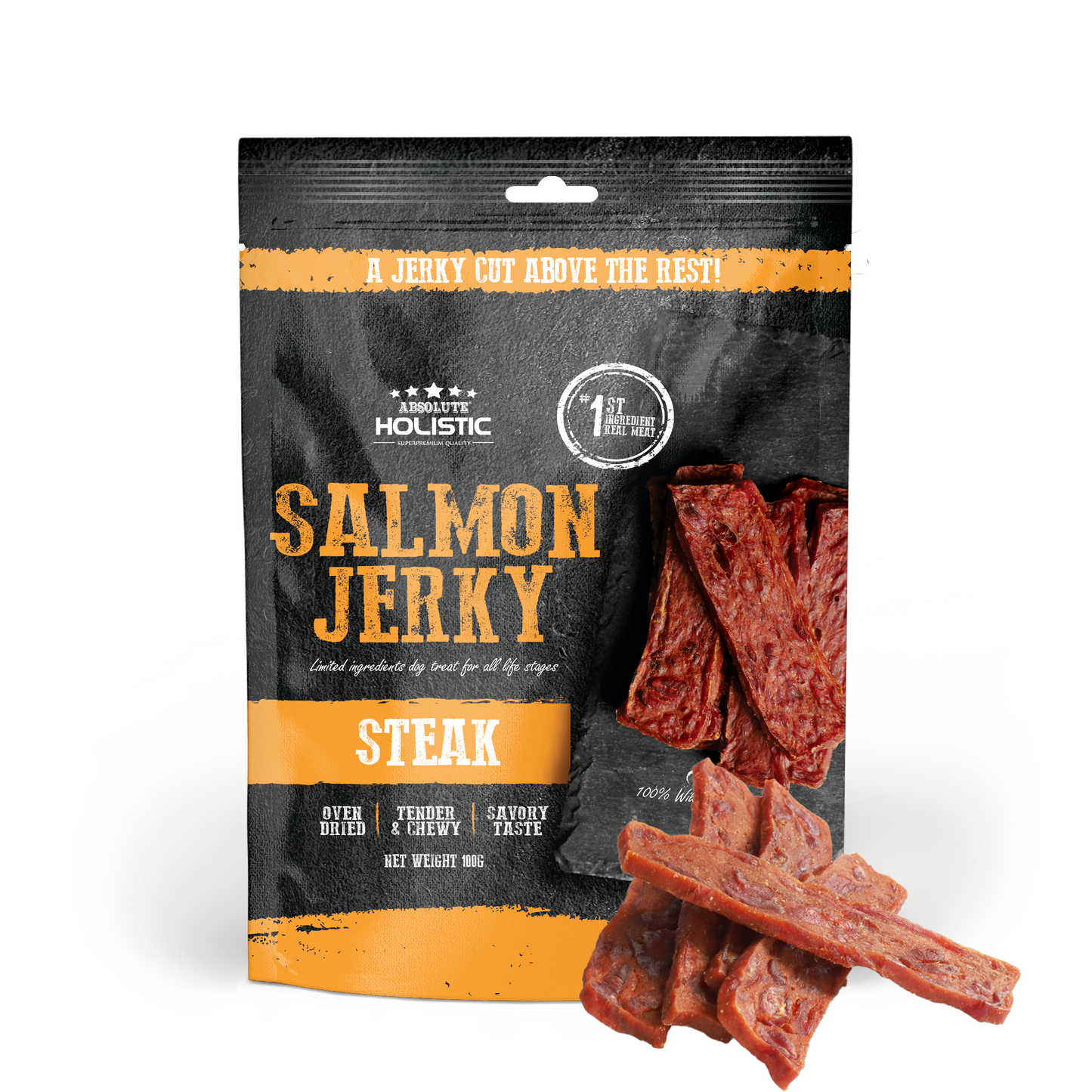 Absolute Holistic Salmon Jerky Steak Dog Treats 100g