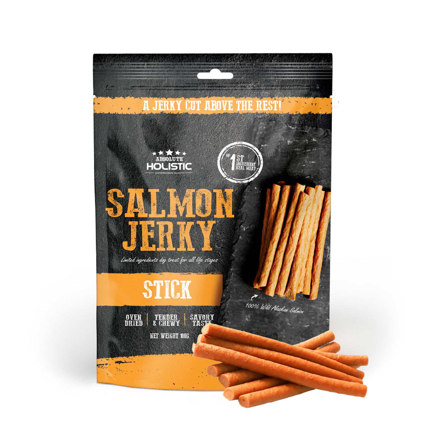 Absolute Holistic Salmon Jerky Stick Dog Treats 100g
