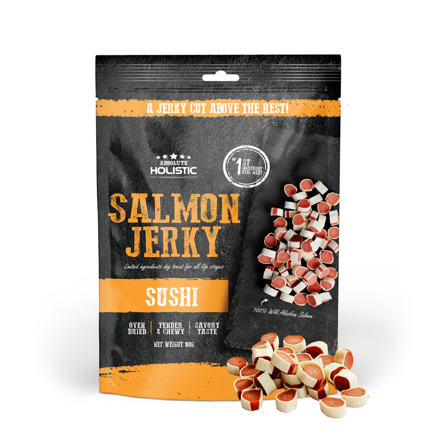 Absolute Holistic Salmon Jerky Sushi Dog Treats 100g