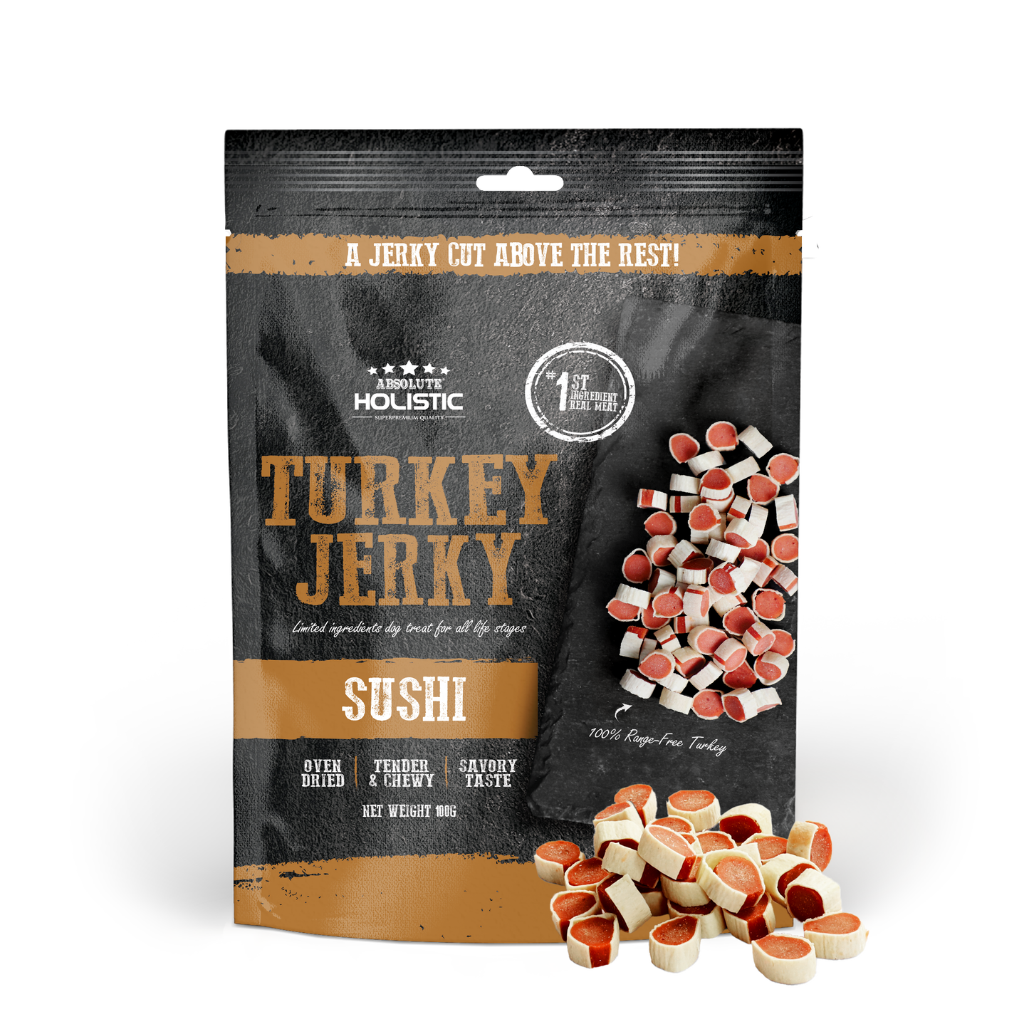 Absolute Holistic Turkey Jerky Sushi Dog Treats 100g