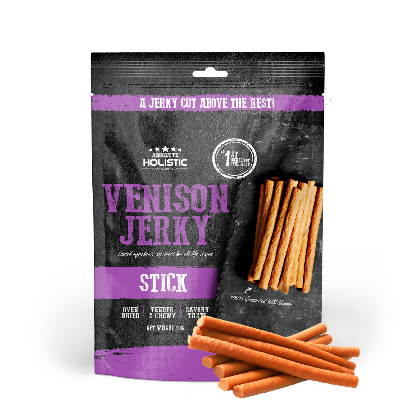Absolute Holistic Venison Jerky Stick Dog Treats 100g
