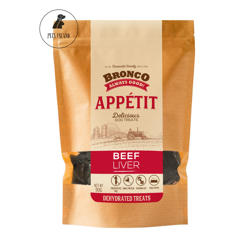 BUY 1 FREE 1: Bronco Appetit Dehydrated Dog Treat 90g - Beef Liver, Chicken Breast, Duck Gizzard, Buffalo Spleen & Heart