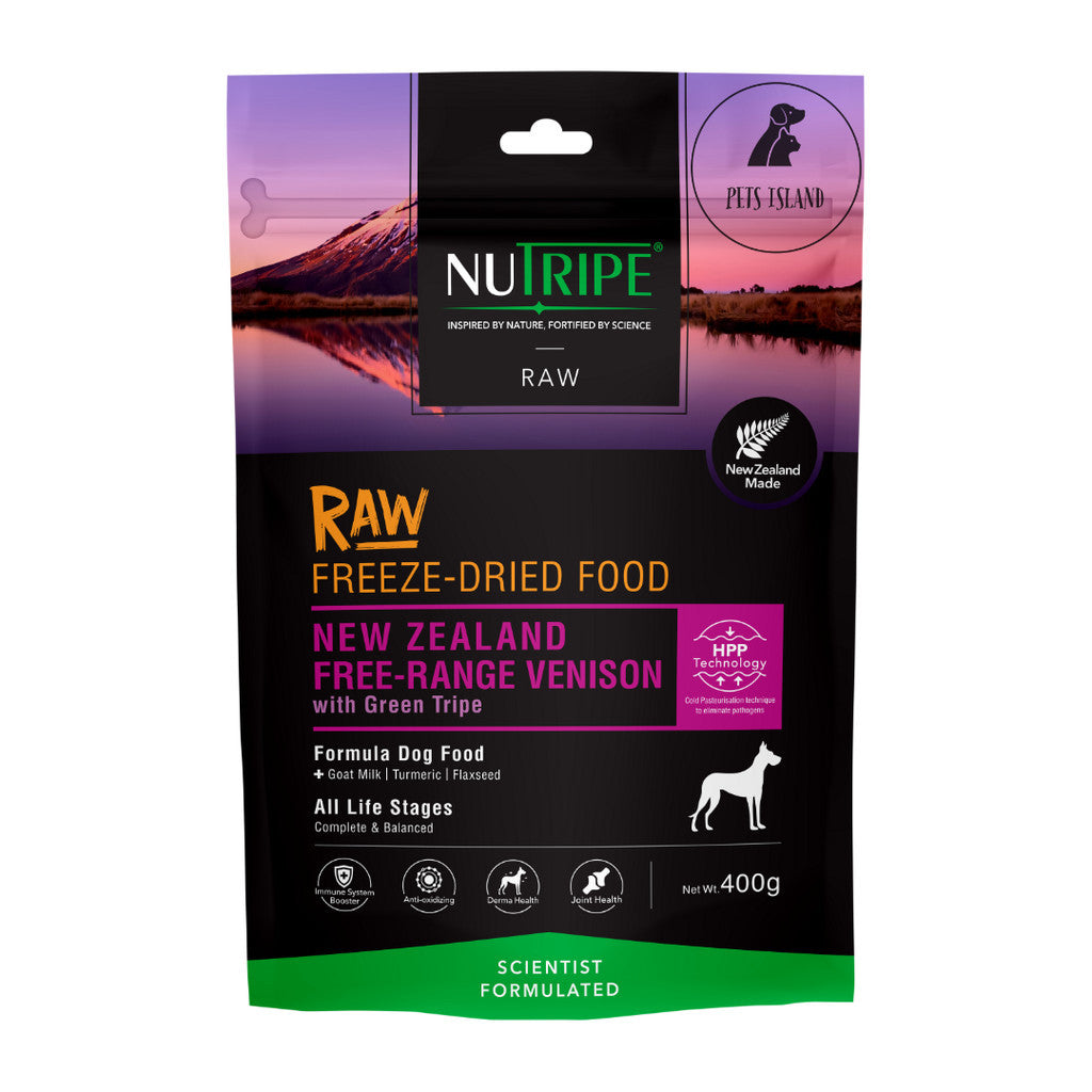 BUY 1 FREE 1: Nutripe Raw Freeze Dried with Green Tripe Dog Food 400g - Venison, Ocean Fish & Abalone