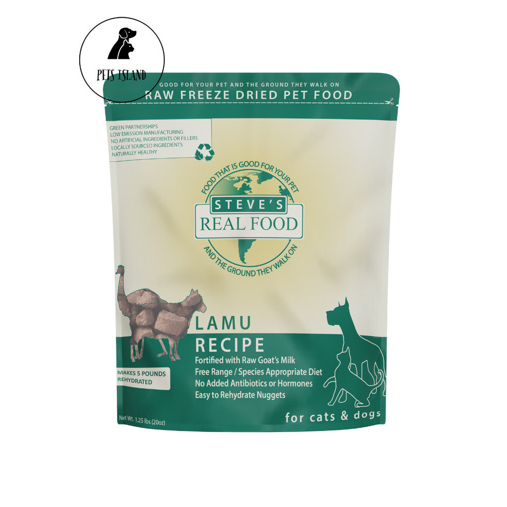 3 FOR $233.70: SteveÕs Real Food Freeze Dried Raw Food for Cats & Dogs 20oz - White Fish, Lamu