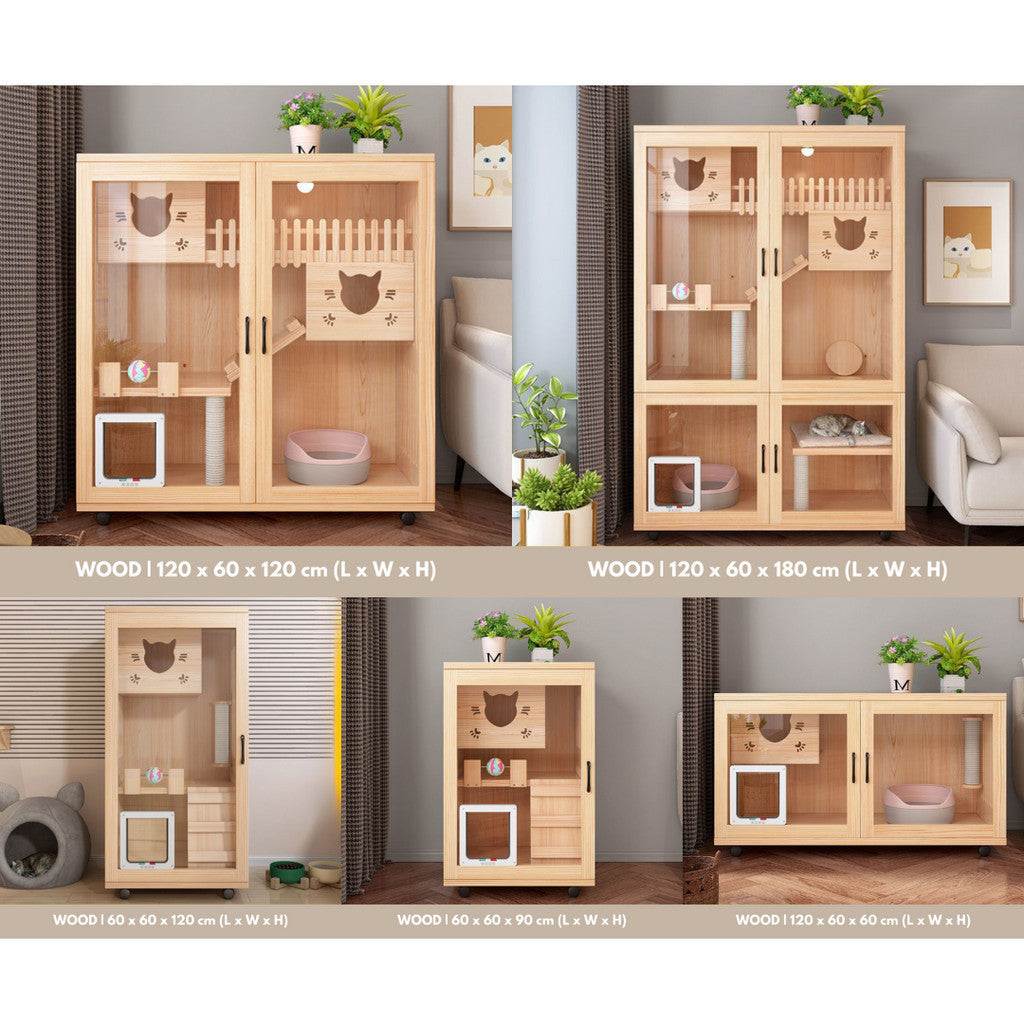Indoor Cat House Double Deck Solid Wood Villa Cage for Pets