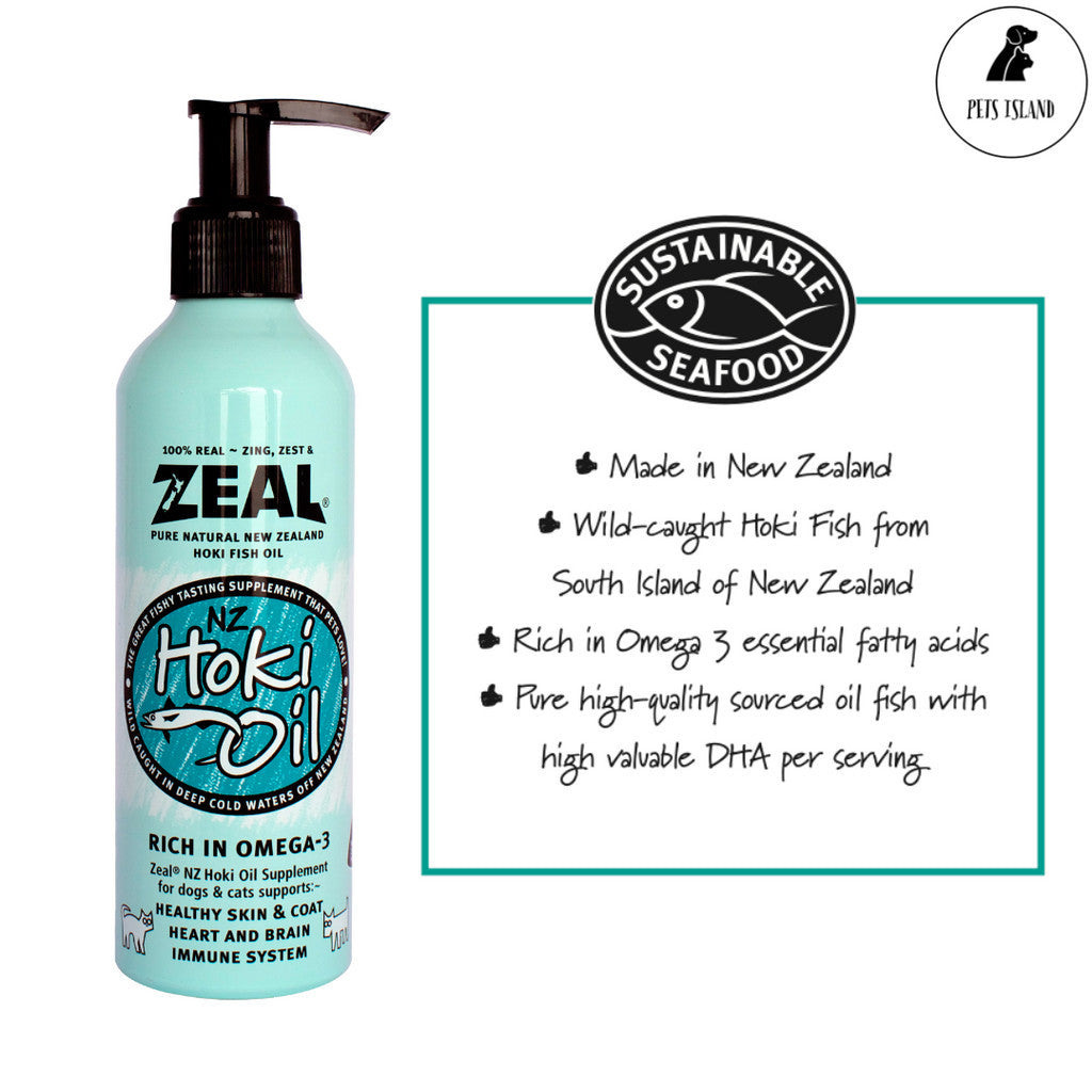 Zeal Pure Natural New Zealand Hoki Fish Oil for Cats Dogs 225ml