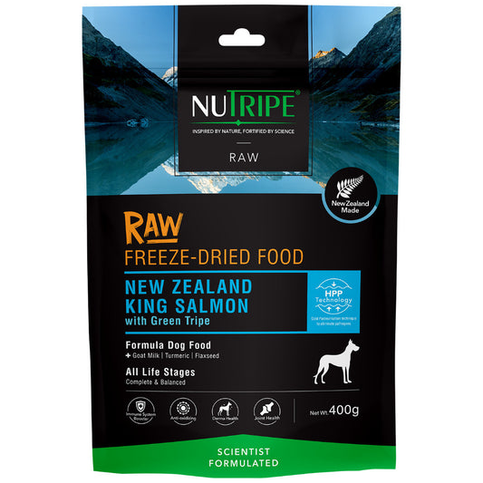 BUY 1 FREE 1: Nutripe Raw Freeze Dried with Green Tripe Dog Food 400g - Salmon, Beef, Lamb