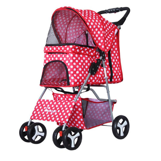 Pet Stroller Foldable Washable Dog Cat Carrier 4 Wheels Lightweight Trolley
