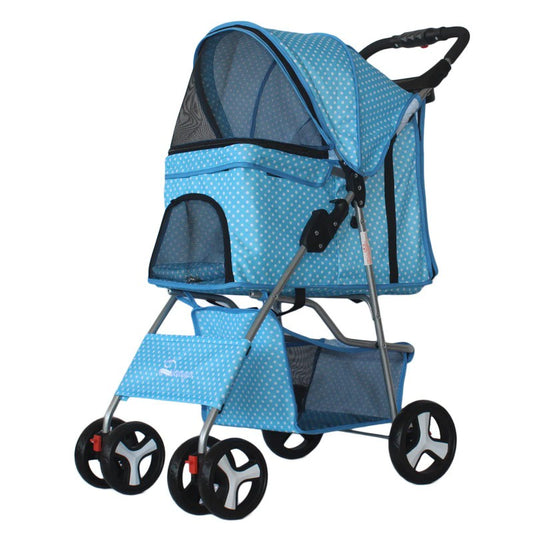 Pet Stroller Foldable Washable Dog Cat Carrier 4 Wheels Lightweight Trolley