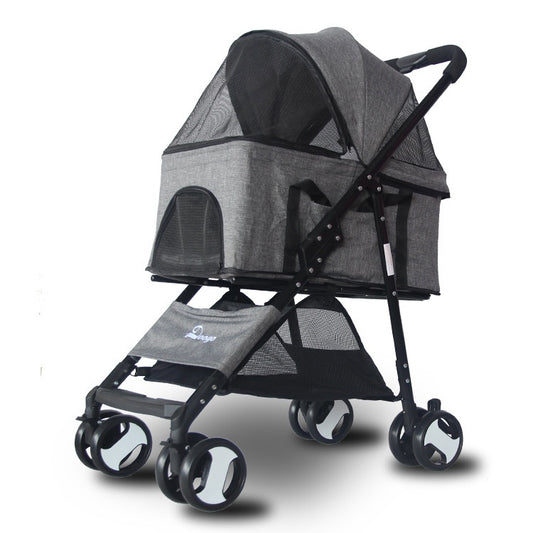 Pet Stroller Foldable Washable Dog Cat Carrier 4 Wheels Lightweight Trolley