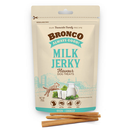 4 FOR $11: Bronco Jerky Dog Treats 70g - Beef, Blueberry, Melon, Salmon, Banana, Milk