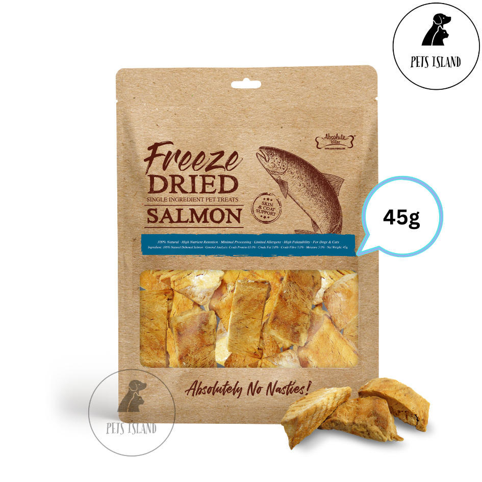 Absolute Bites Salmon Single Ingredient Freeze Dried Treats for Dogs & Cats 45g