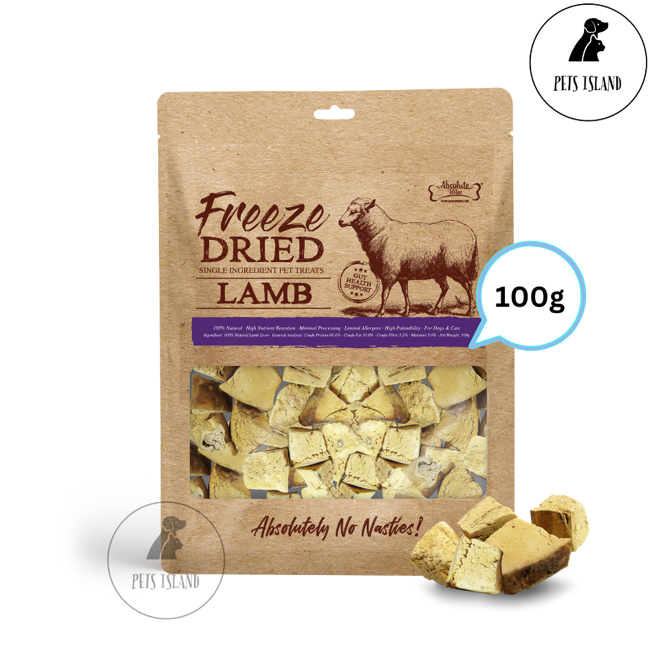 Absolute Bites Lamb Single Ingredient Freeze Dried Raw Treats for Dogs & Cats 100g