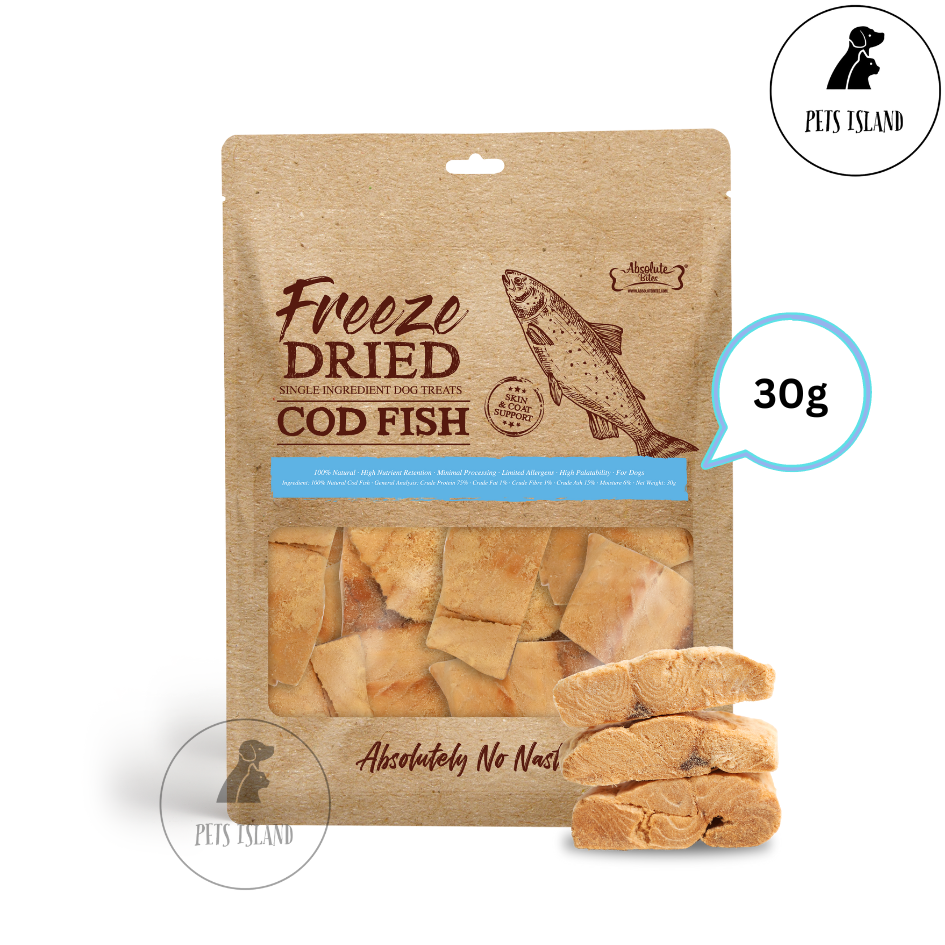 Absolute Bites Cod Fish Single Ingredient Freeze Dried Raw Treats for Dogs 30g