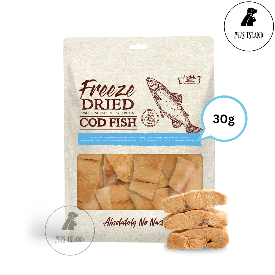 Absolute Bites Cod Fish Single Ingredient Freeze Dried Raw Treats for Cats 30g