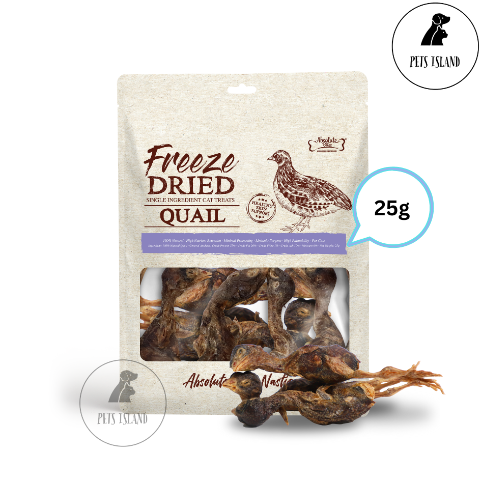 Absolute Bites Quail Single Ingredient Freeze Dried Raw Treats for Cats 25g