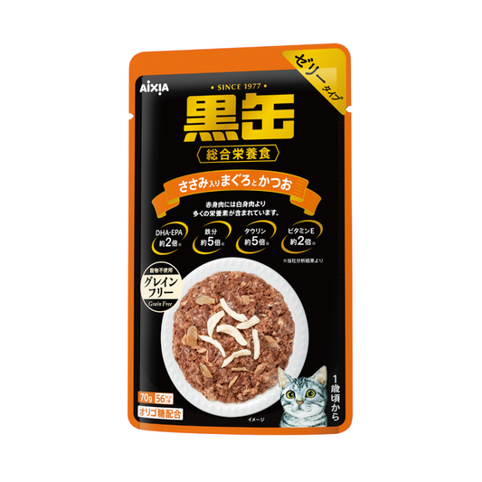 Aixia Kuro-Can Tuna & Skipjack With Chicken Fillet Adult Pouch Cat Food 70g x 12